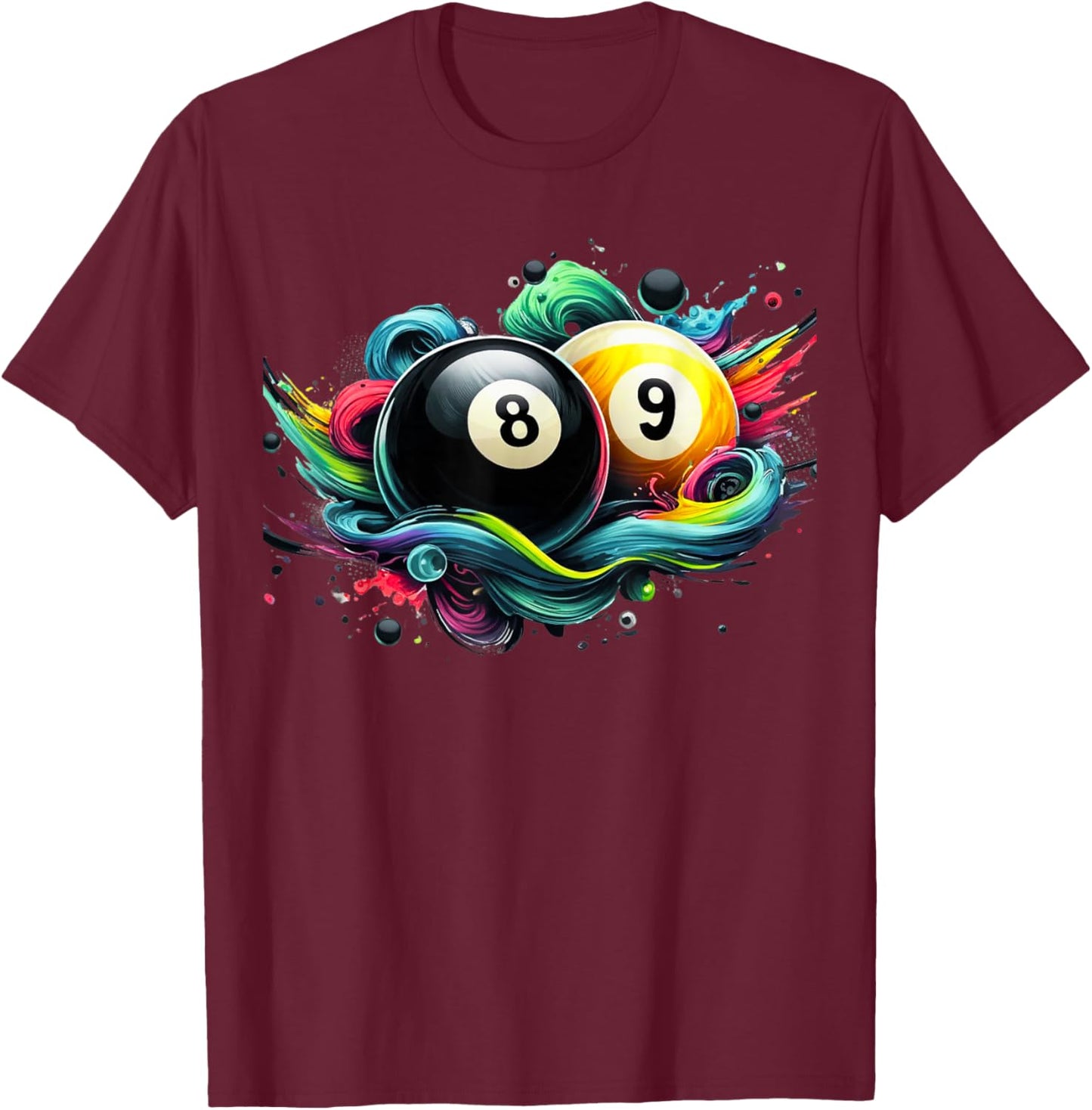 Billiards Pool Player 8 Ball 9 Ball Paint Art Billiard Balls T-Shirt - T-Shirt | Maroon