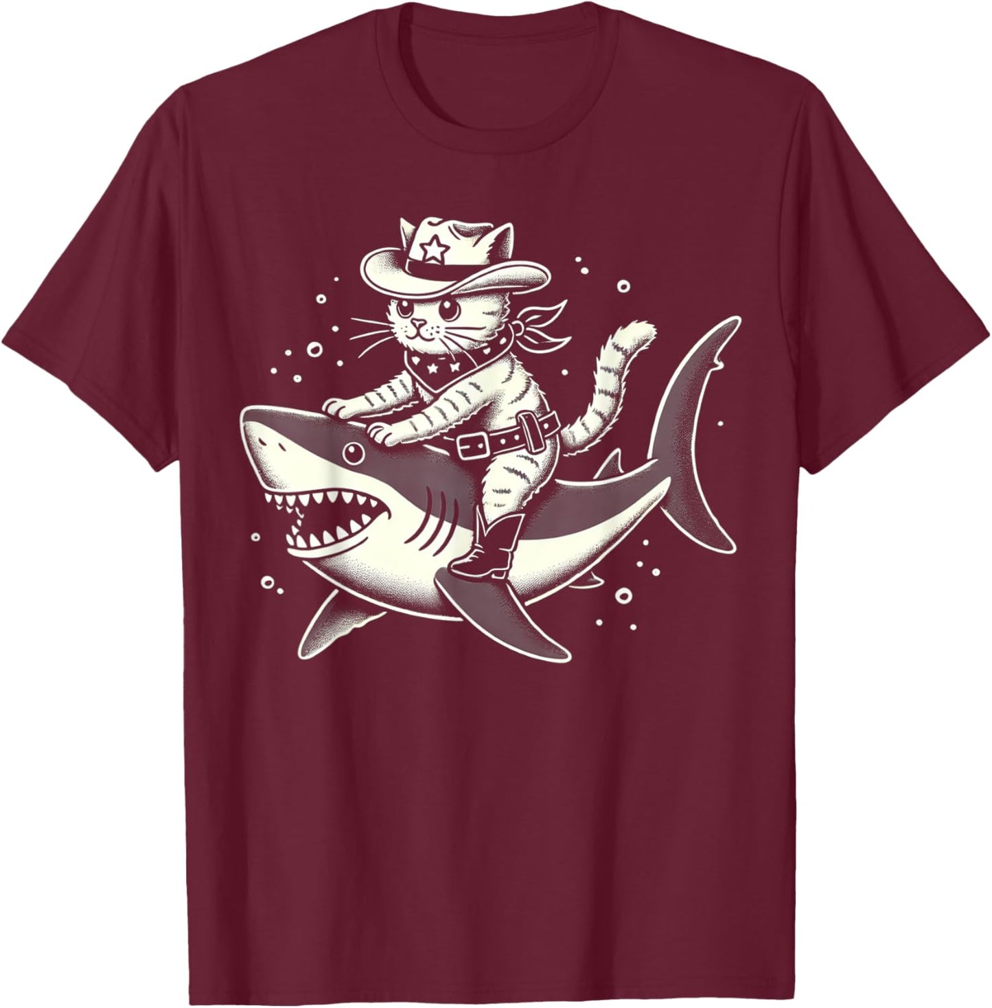 Cat Cowboy on Shark T-Shirt - T-Shirt | Maroon