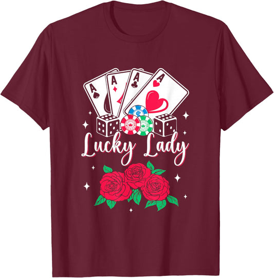 Lucky Lady Poker Player Gambling Casino Design Women T-Shirt - T-Shirt | Maroon