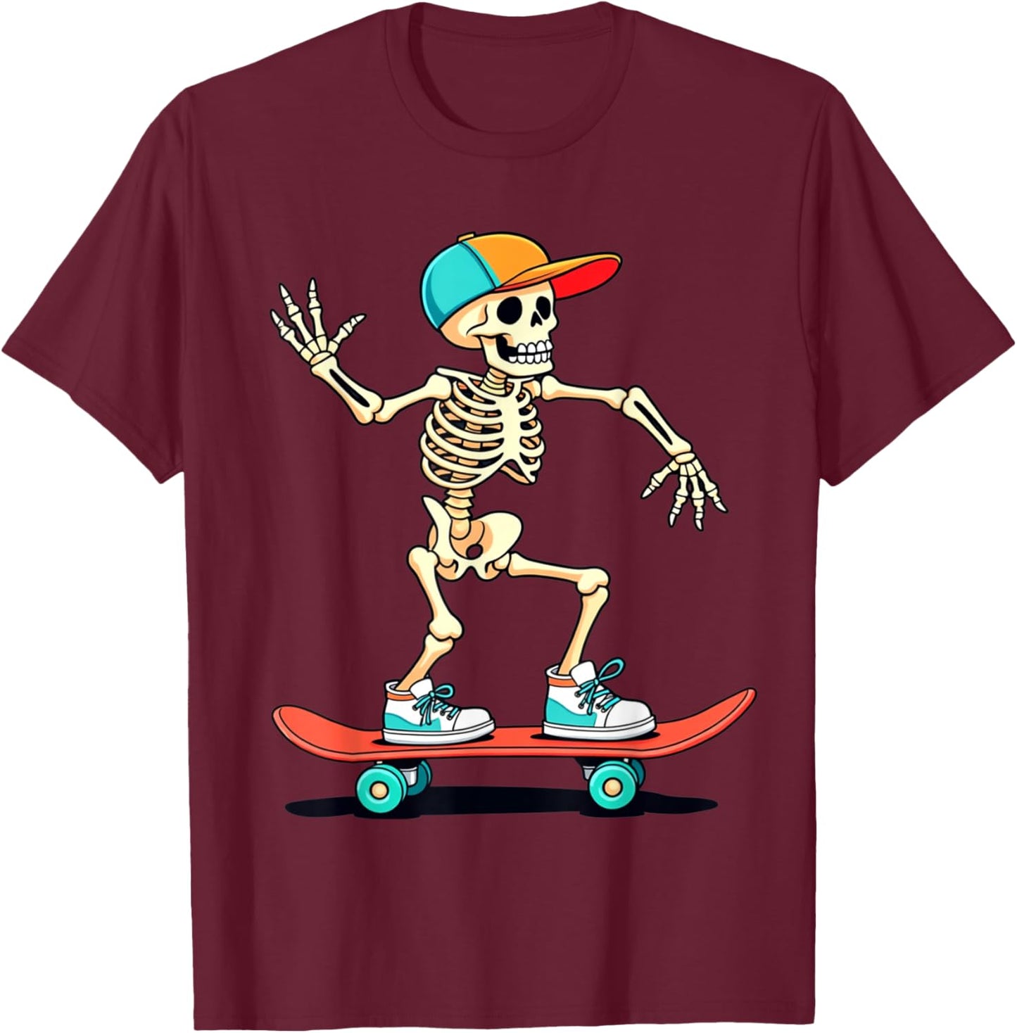 Skeleton Skating Skateboarding Skater Boys Girls Kids T-Shirt - T-Shirt | Maroon