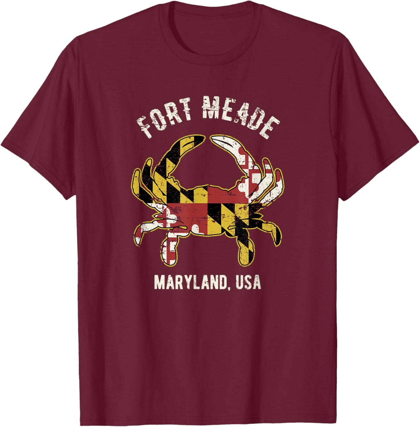 Fort Meade Maryland USA Crab Vintage Distressed Style Design T-Shirt - T-Shirt | Maroon