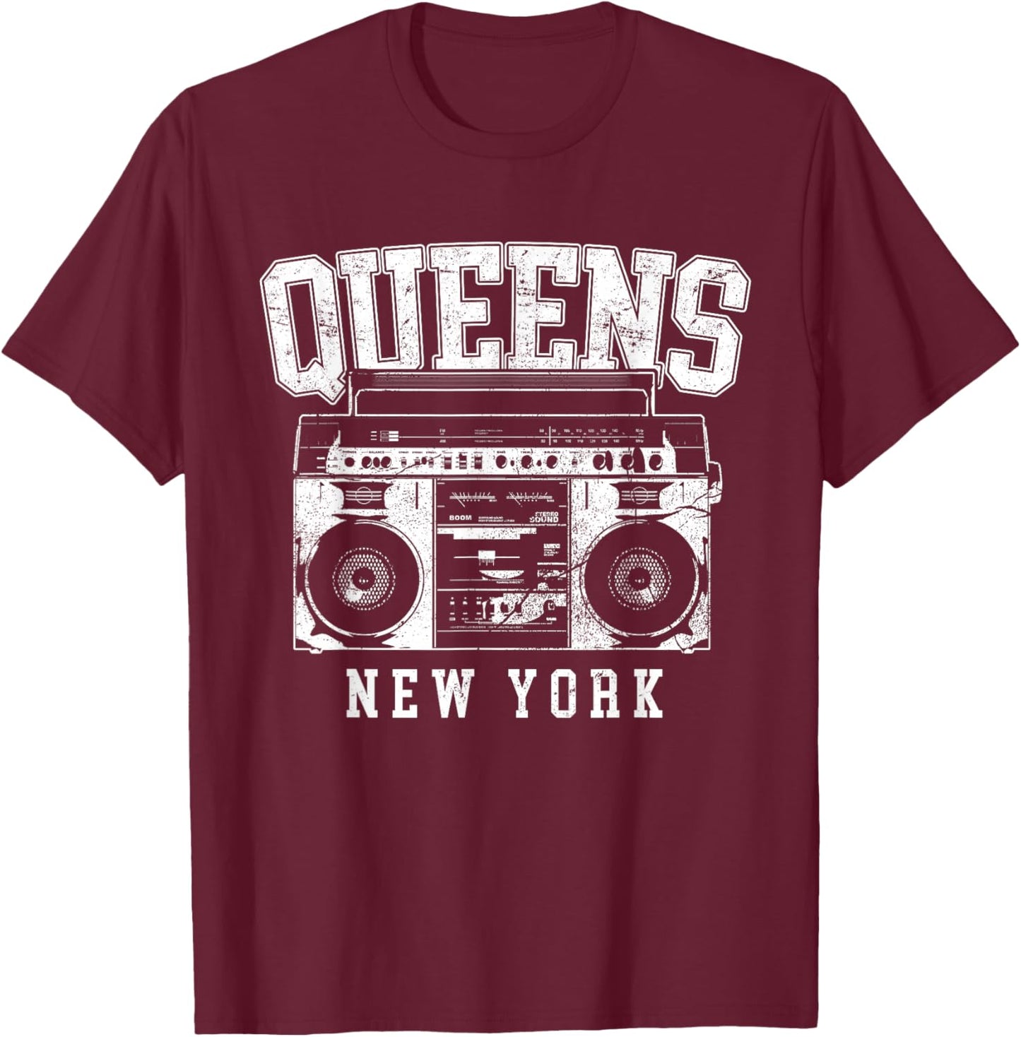 Queens New York - NYC Boombox - Old School Hip Hop T-Shirt - T-Shirt | Maroon