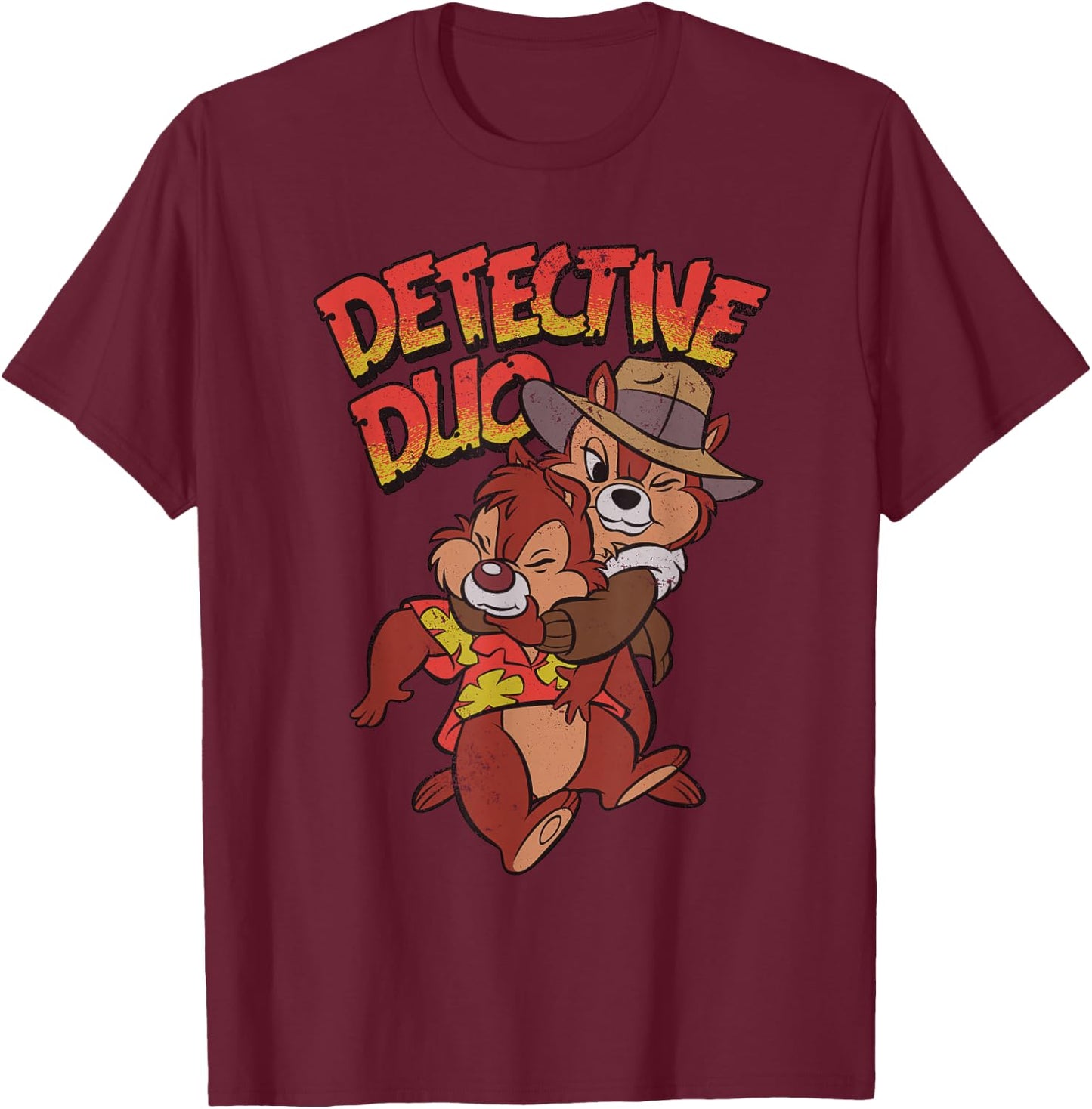 Disney Retro Chip n' Dale Rescue Rangers Detective Duo T-Shirt - T-Shirt | Maroon