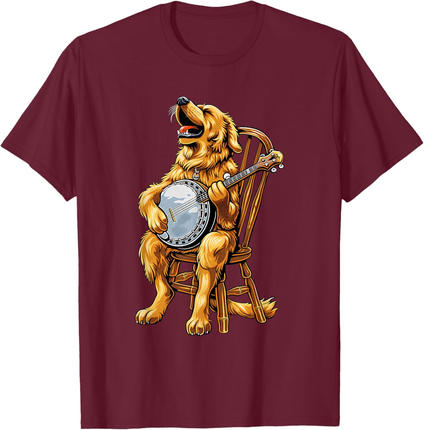Golden Retriever Dog Bluegrass Banjo Player T-Shirt - T-Shirt | Maroon