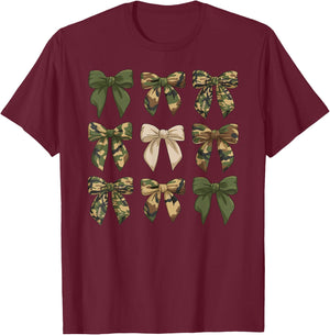 Camouflage Old Camo Bow Cute Country Hunting Women Girl T-Shirt - T-Shirt | Maroon