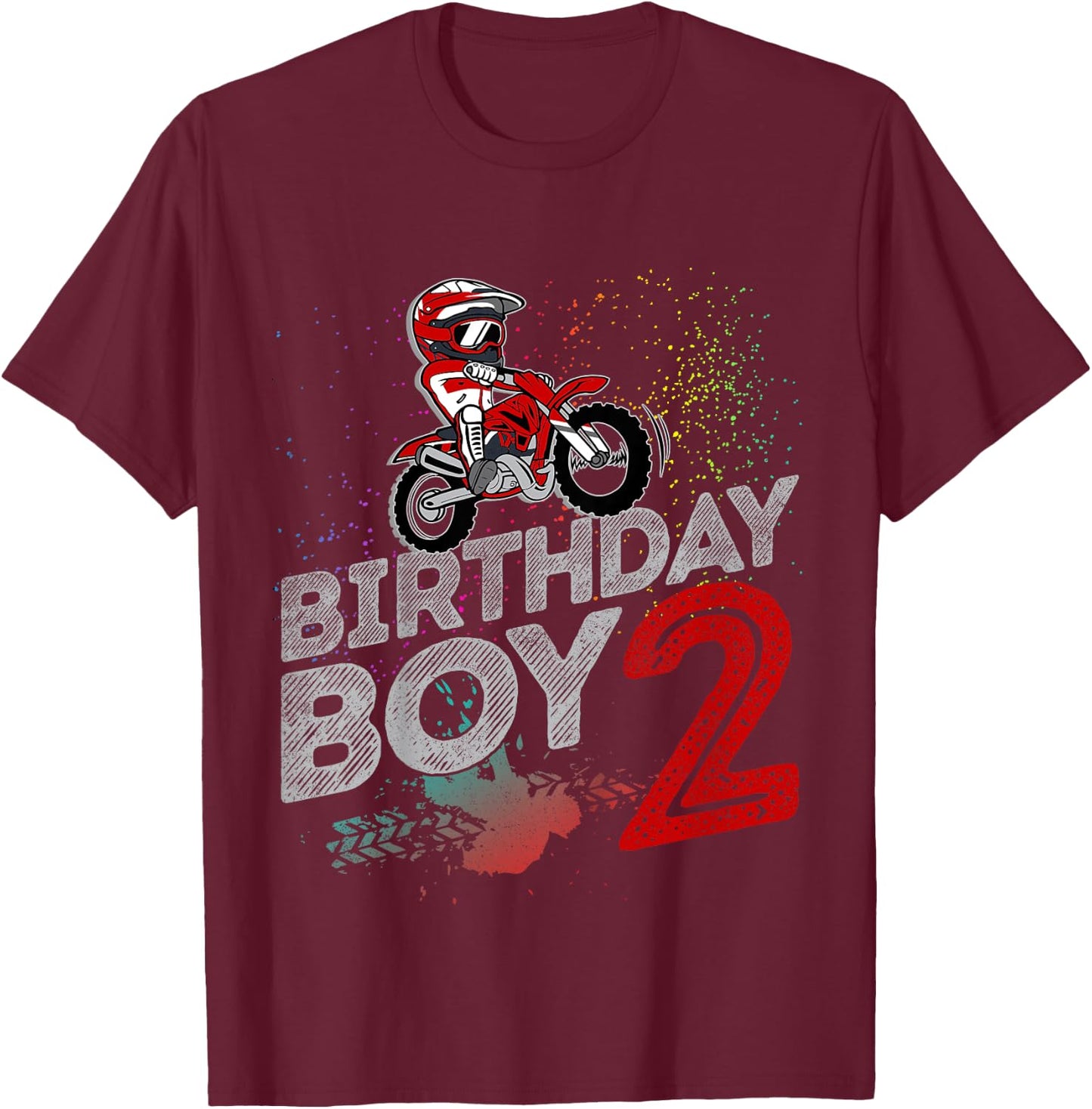 Kids Dirt Bike Rider 2 Years Old Motocross 2nd Birthday Boy Kids T-Shirt - T-Shirt | Maroon