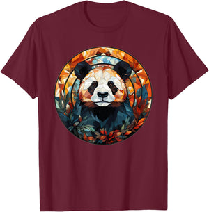 Aesthetic Stained Glass Panda T-Shirt - T-Shirt | Maroon