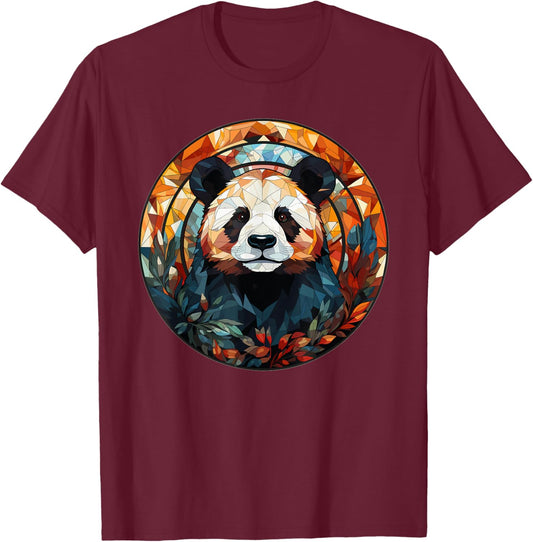 Aesthetic Stained Glass Panda T-Shirt - T-Shirt | Maroon