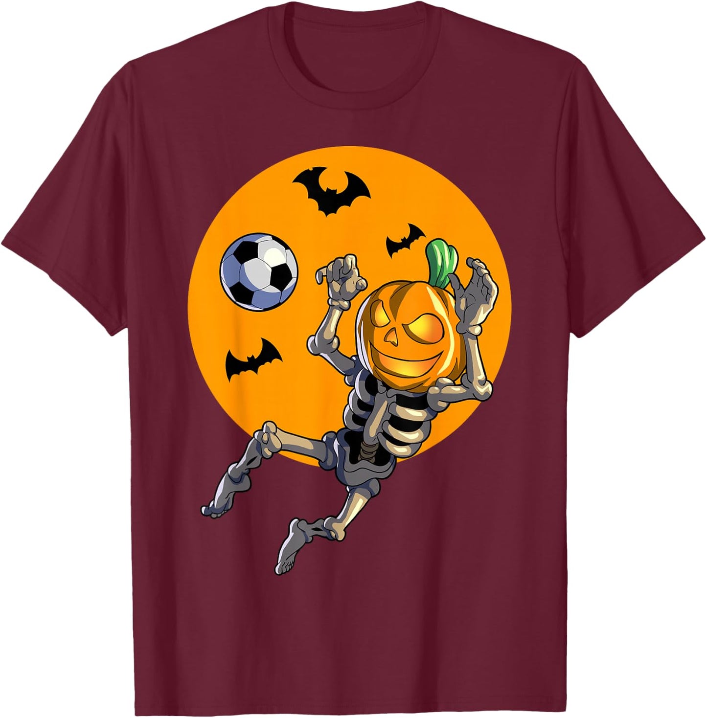 Soccer Skeleton Halloween Men Boys Soccer Halloween T-Shirt - T-Shirt | Maroon