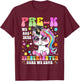 Pre-K Graduation 2025 Cute Unicorn Kindergarten Here I Come T-Shirt - T-Shirt | Maroon