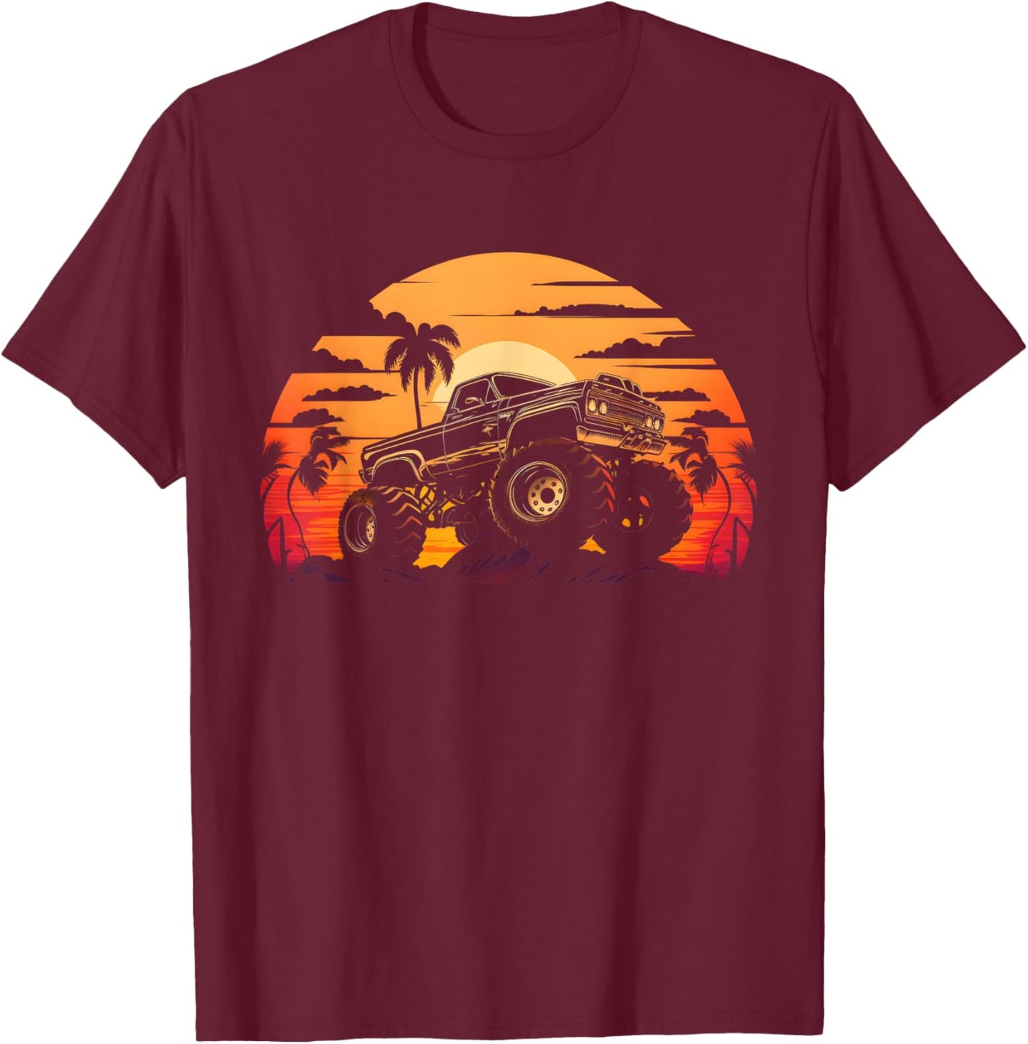 Retro Vintage Monster Truck Retro Sunset Monster Truck Boys T-Shirt - T-Shirt | Maroon