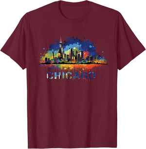 Chicago City Downtown Skyline T-Shirt - T-Shirt | Maroon