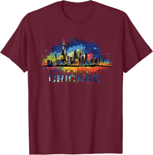 Chicago City Downtown Skyline T-Shirt - T-Shirt | Maroon