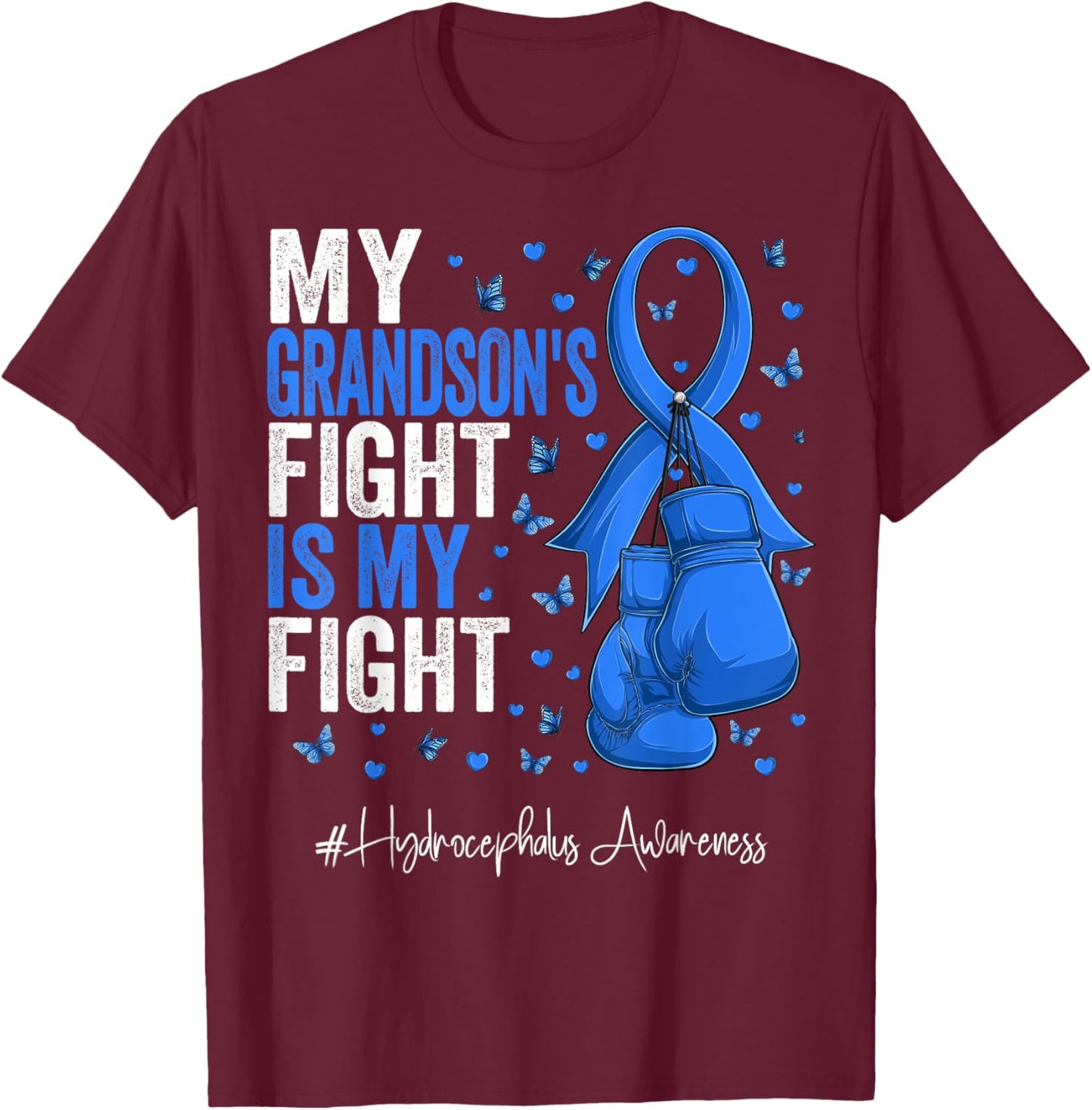 Blue Ribbon Grandson Hydrocephalus Awareness T-Shirt - T-Shirt | Maroon