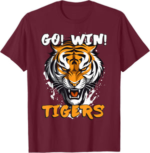 Go! Win! Tigers Sports Design to Support the local Team T-Shirt - T-Shirt | Maroon
