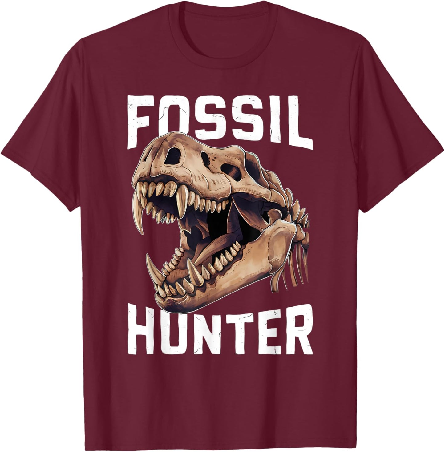 Fossil Hunter Dinosaur Skull Graphic T-Shirt - T-Shirt | Maroon