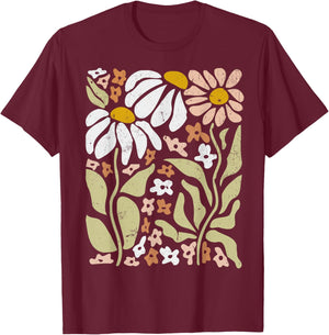 Boho Wildflowers Floral Nature Flower T-Shirt - T-Shirt | Maroon