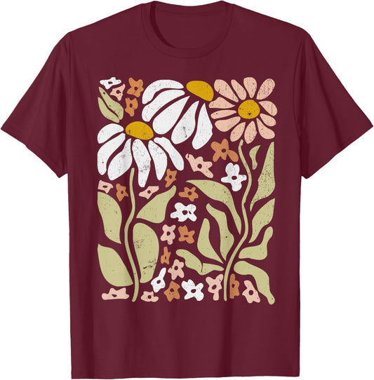 Boho Wildflowers Floral Nature Flower T-Shirt - T-Shirt | Maroon