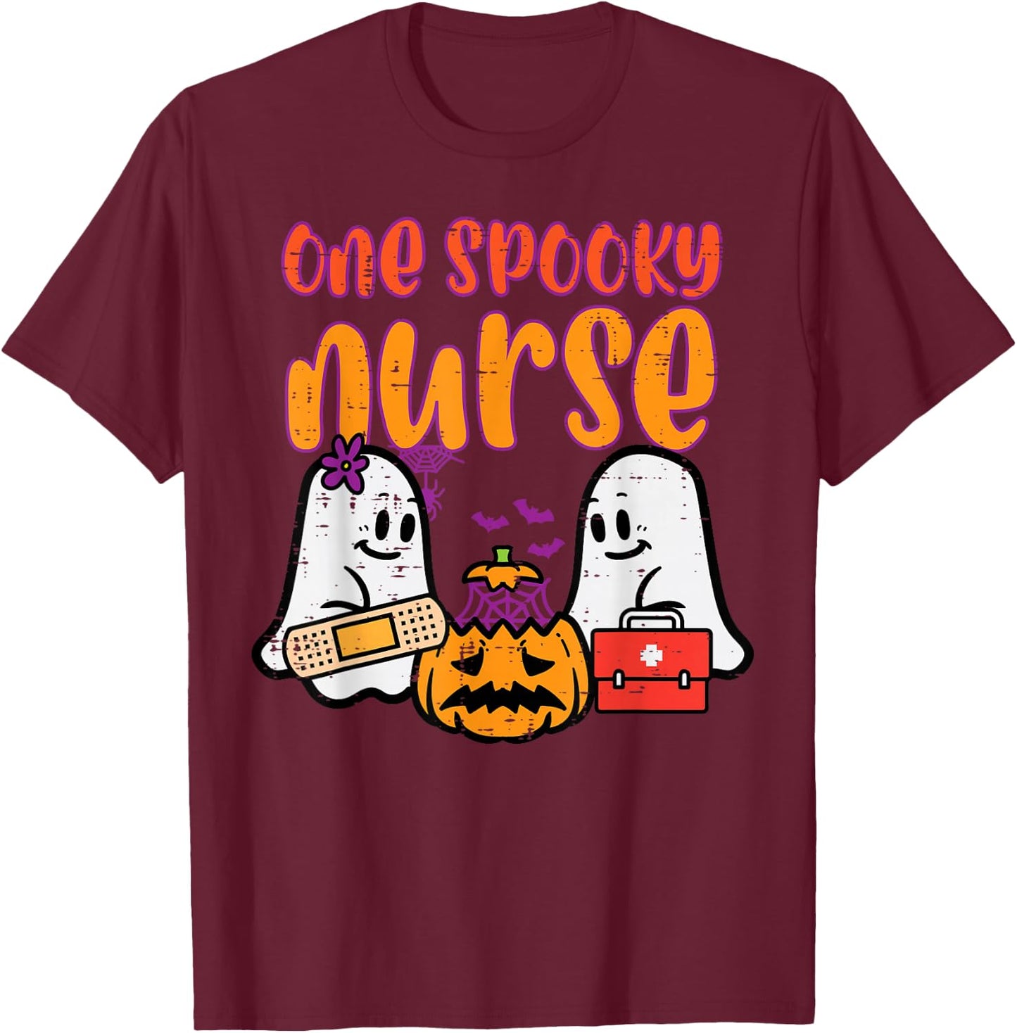 Ghosts One Spooky Nurse Halloween Nurse Fall Scrub RN Women T-Shirt - T-Shirt | Maroon