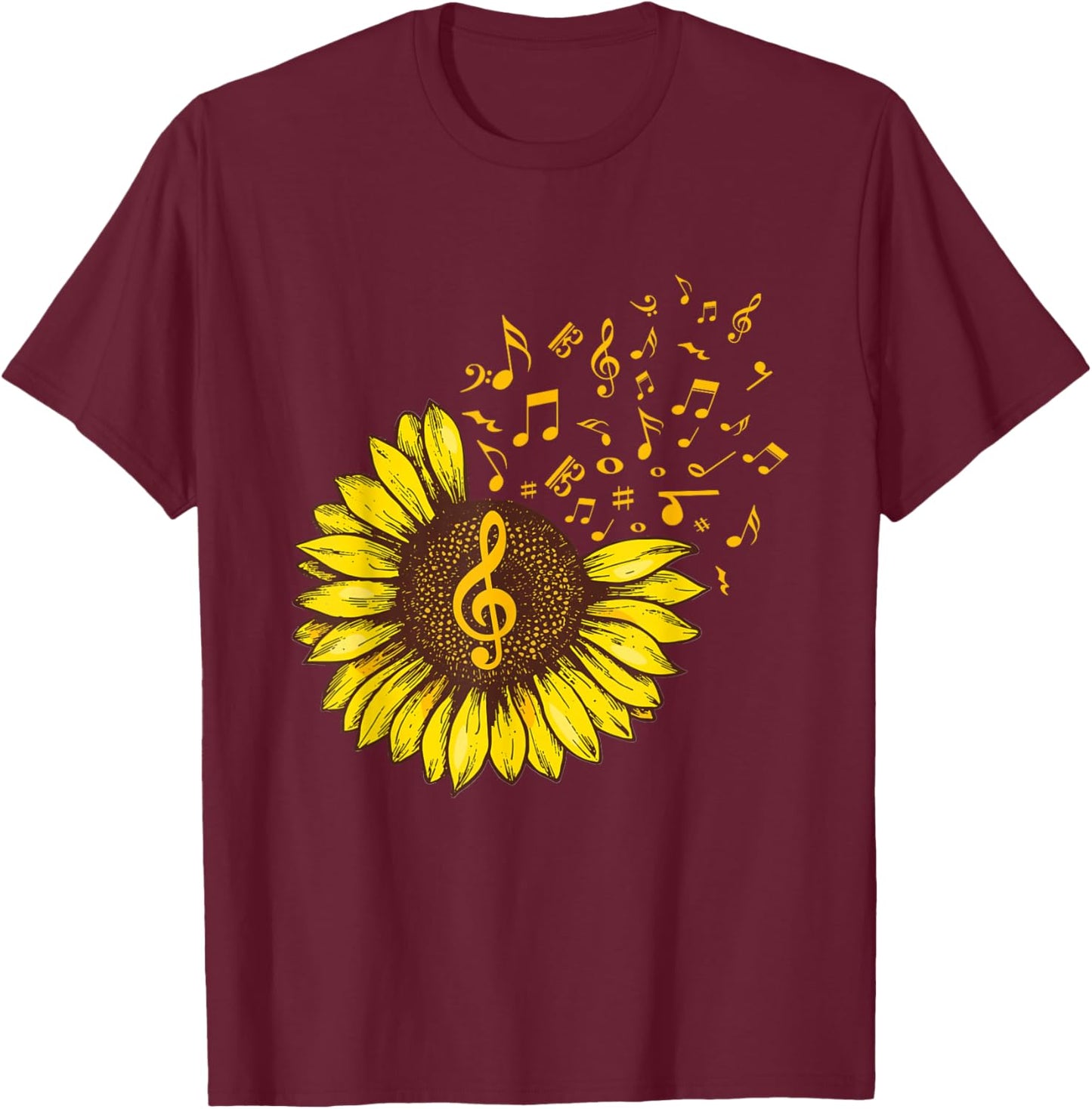 Sunflower Music Note Music Lovers T-Shirt - T-Shirt | Maroon