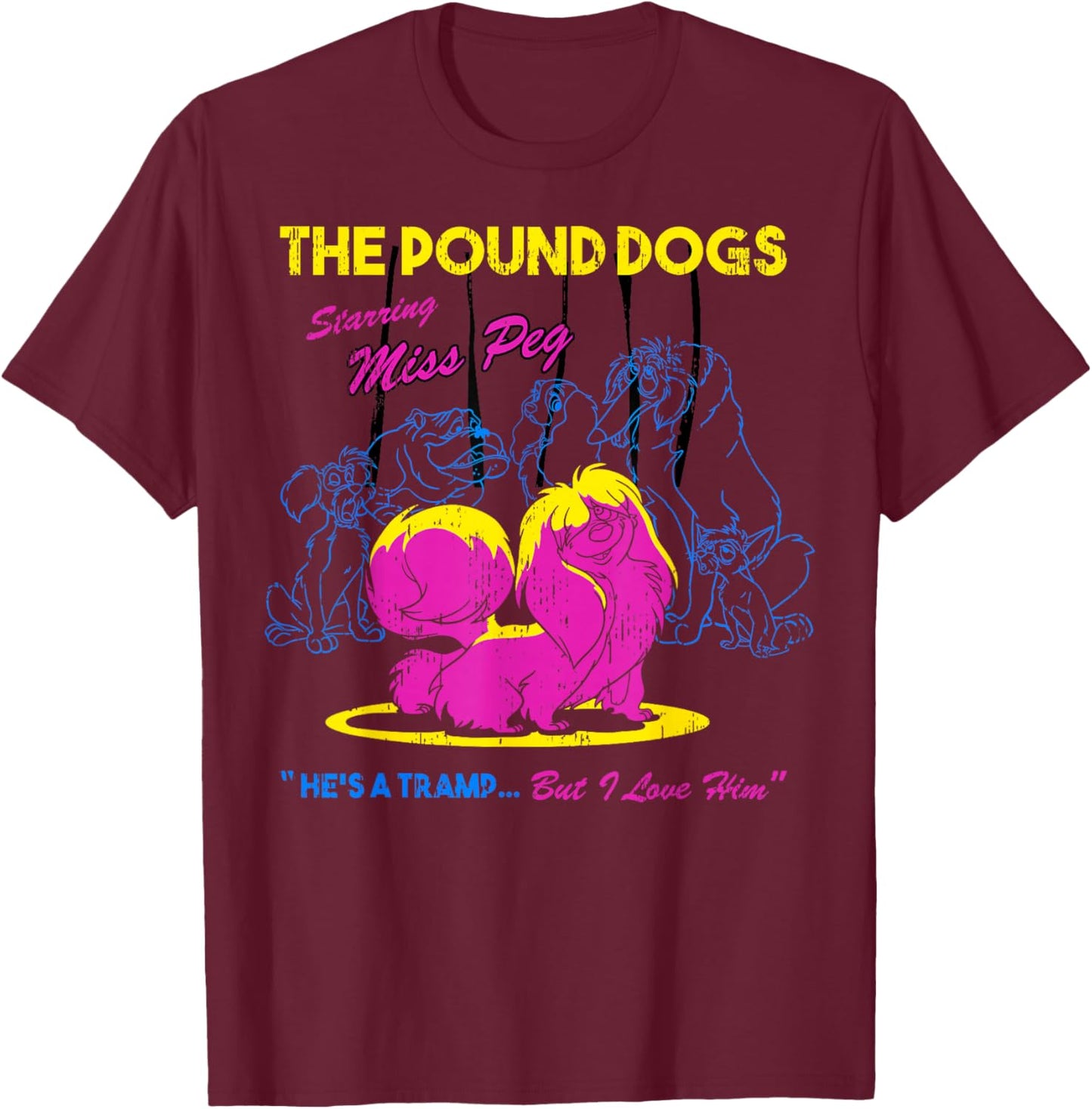 Disney The Lady And The Tramp Miss Peg Neon Portrait T-Shirt - T-Shirt | Maroon
