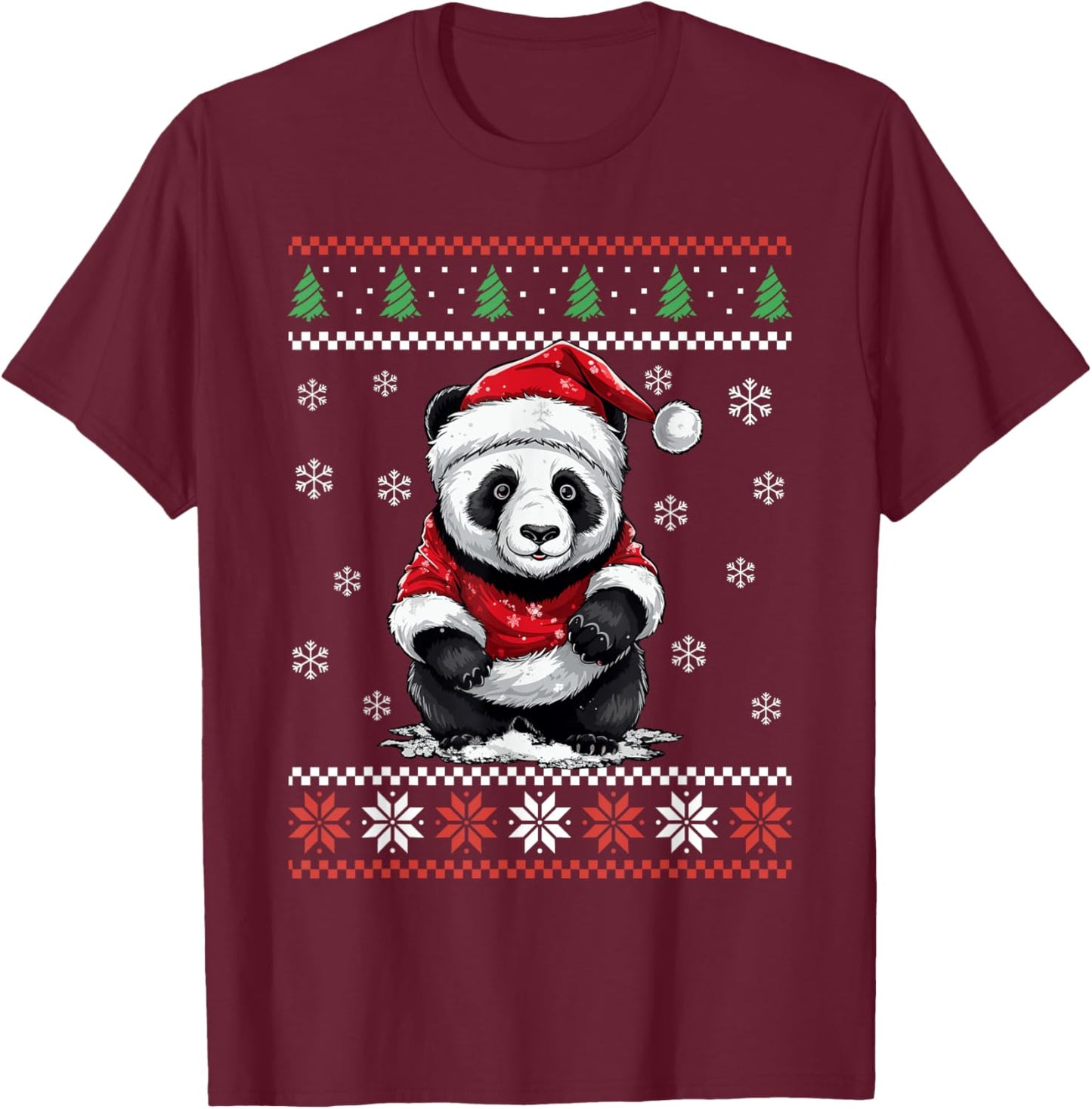 Panda Bear Ugly Christmas Sweater Xmas for Adults Kids T-Shirt - T-Shirt | Maroon