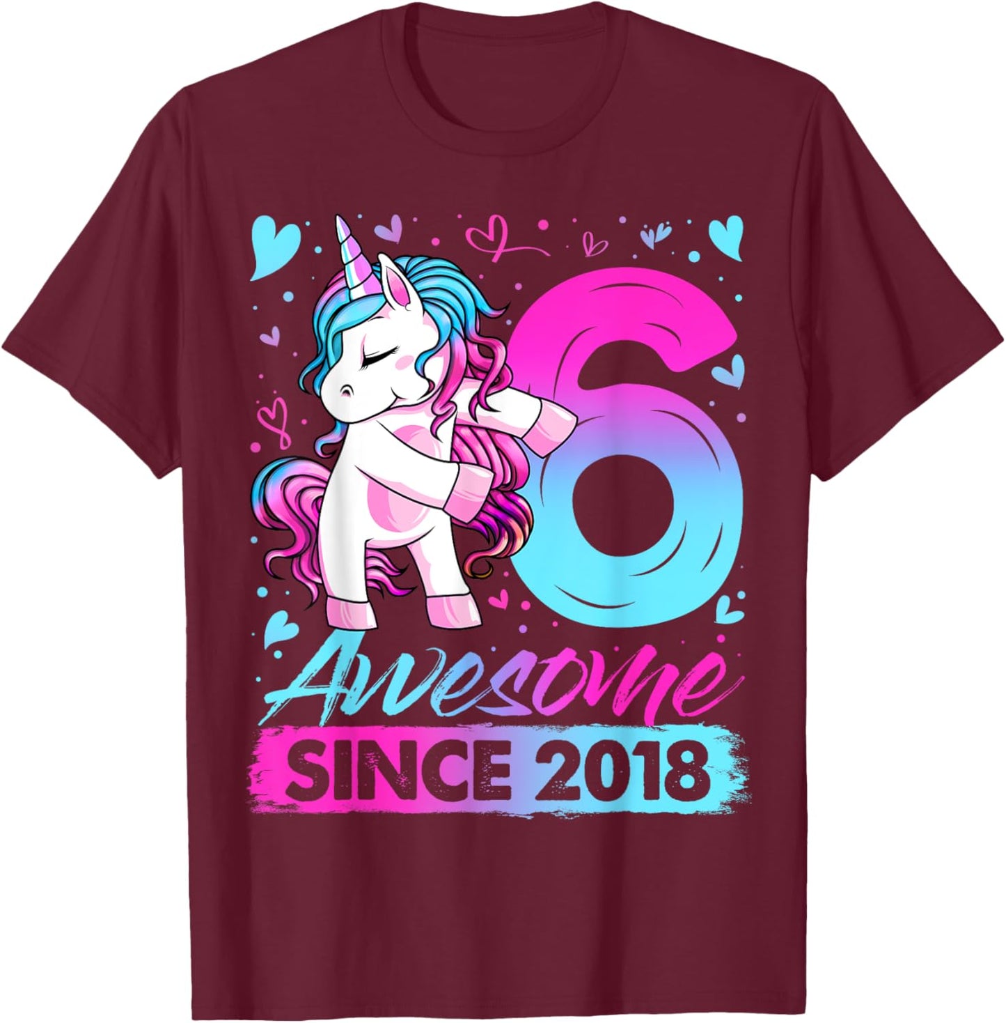 6 Years Old Flossing Unicorn Gifts 6th Birthday Girl Party T-Shirt - T-Shirt | Maroon