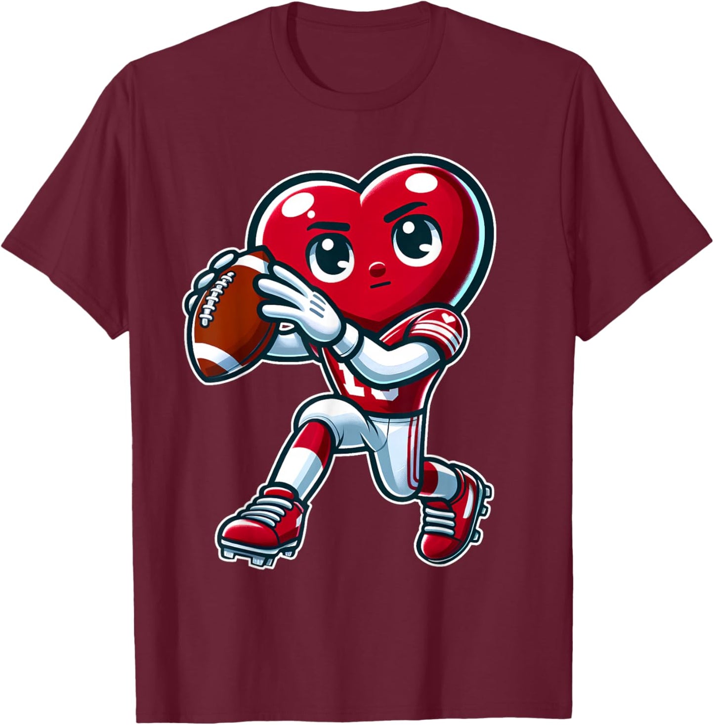 Valentine's Day Heart Quarterback Football Sports T-Shirt - T-Shirt | Maroon