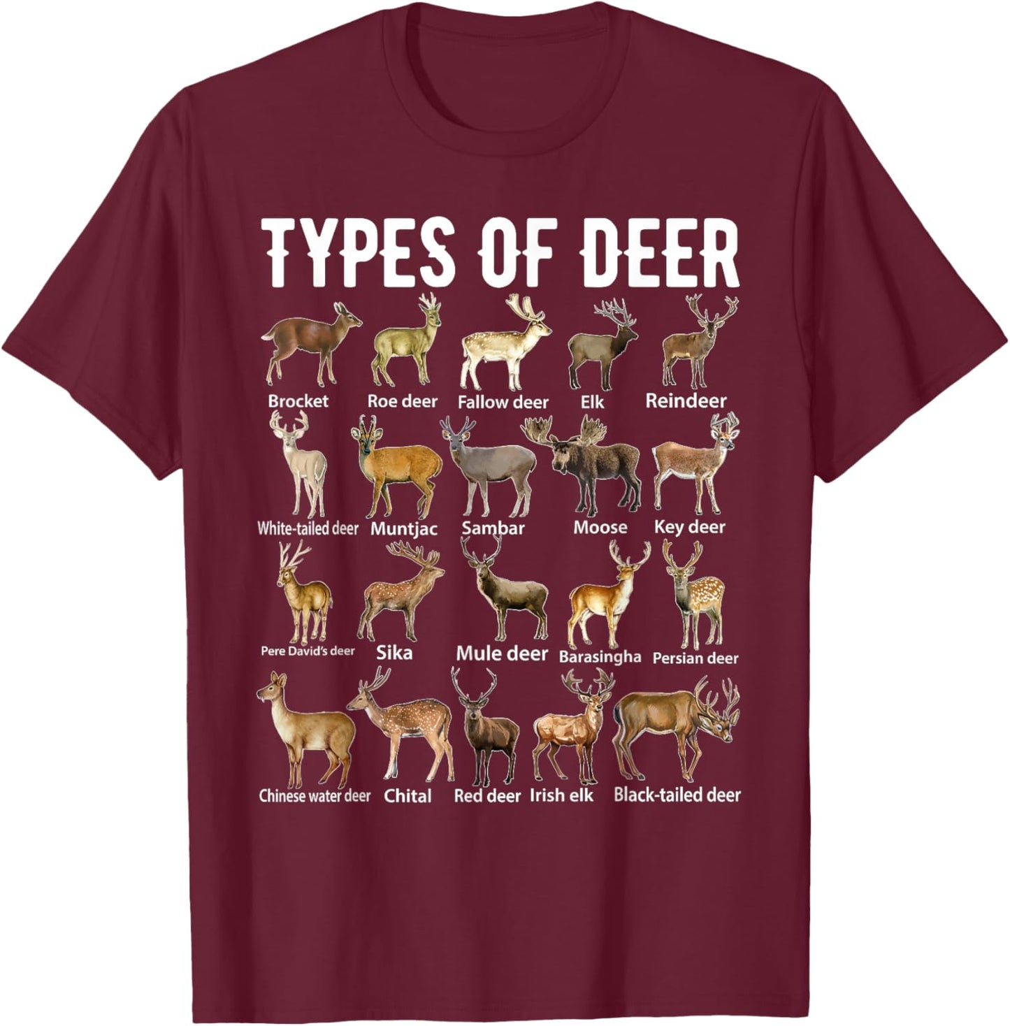 Types of Deer Shirt Deer Shirts Hunter Shirt Deer Hunting T-Shirt - T-Shirt | Maroon