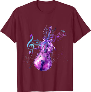 Violin Lilac Violin Watercolor Flowers T-Shirt - T-Shirt | Maroon