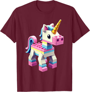 Master Builder Bricks Blocks Play Toys Unicorn T-Shirt - T-Shirt | Maroon