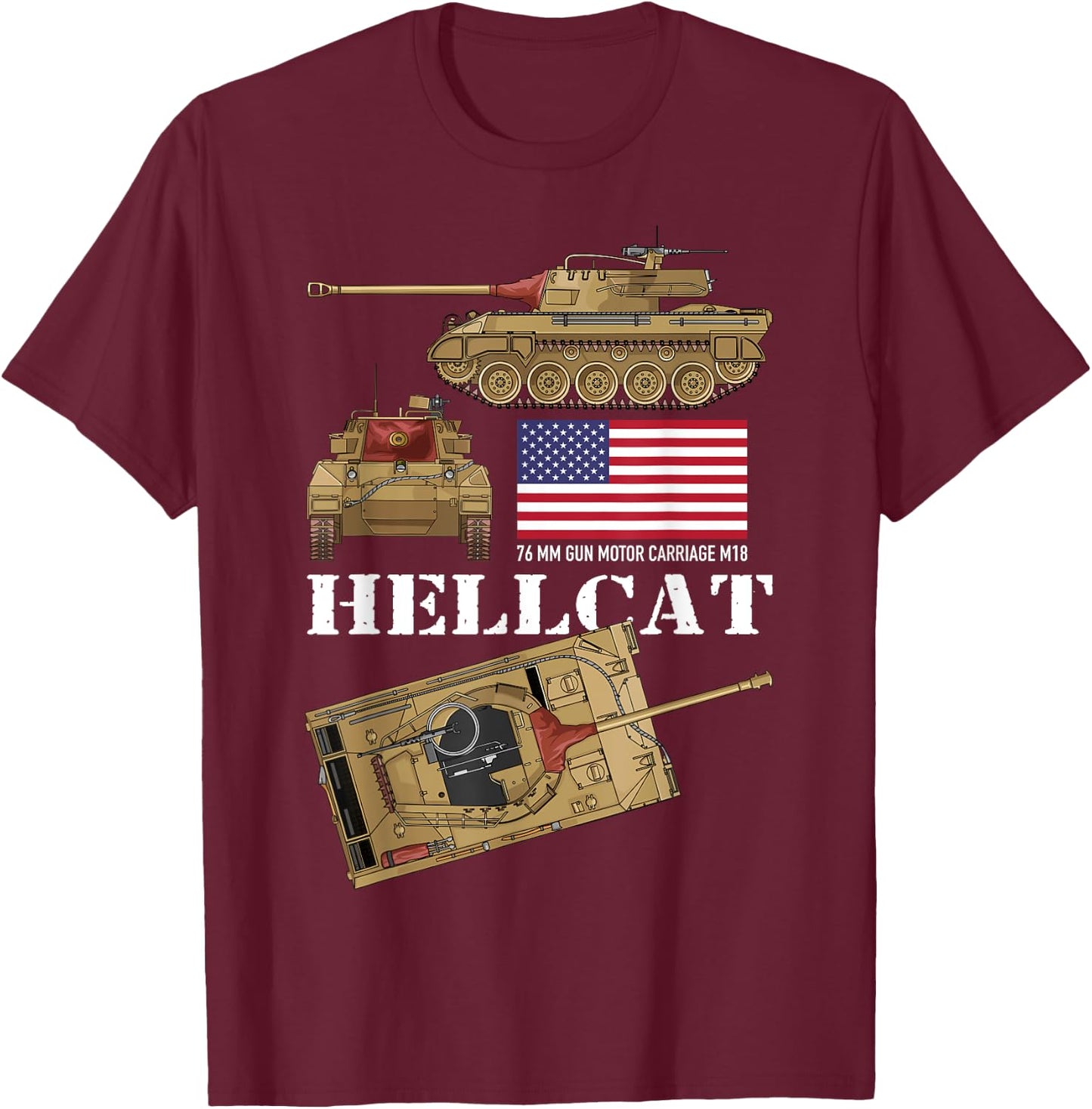 M18 Hellcat WW2 American Tank Destroyer Tanks Diagram Flag Women Kids T-Shirt - T-Shirt | Maroon