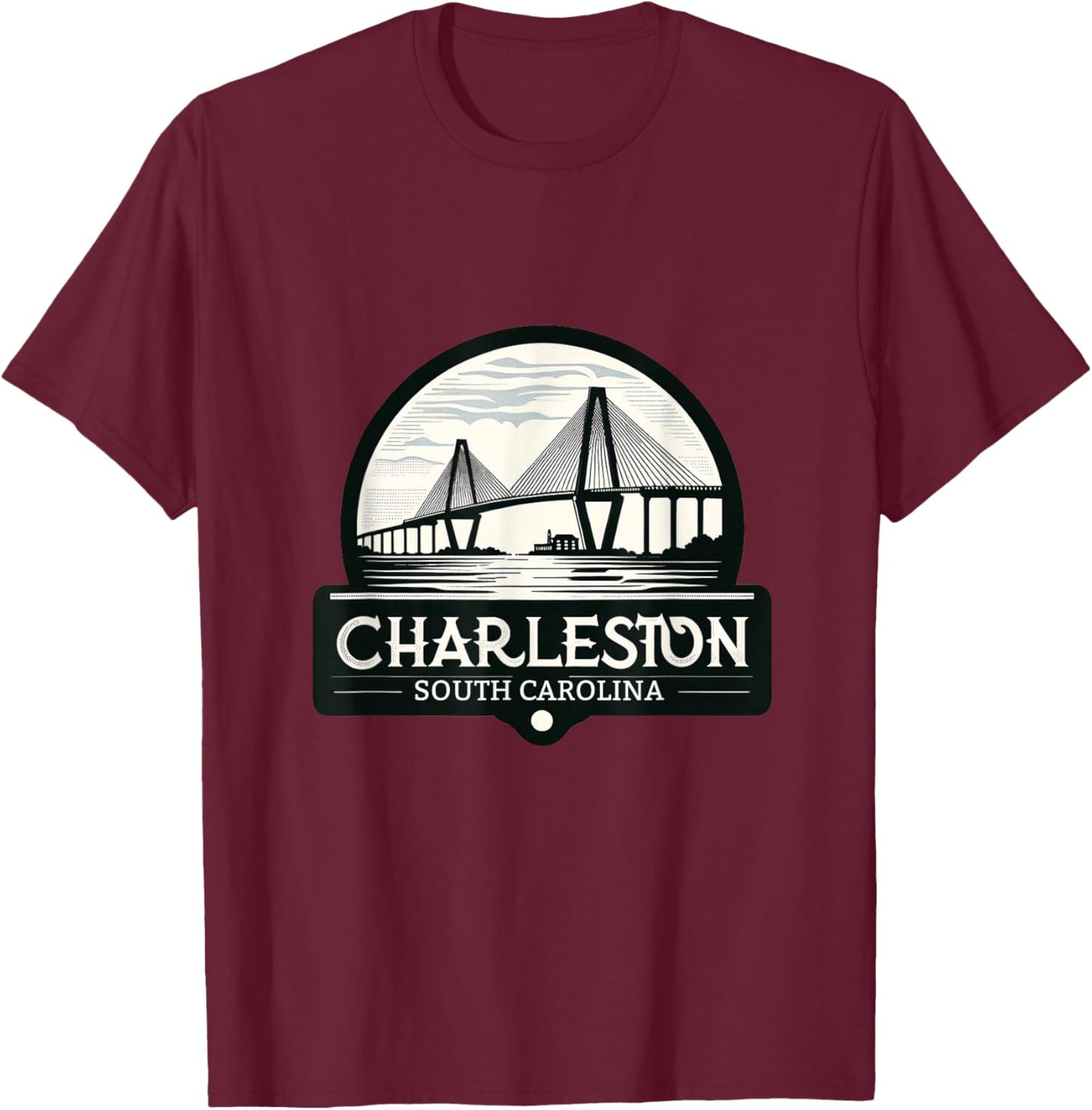 Charleston South Carolina Ravenel Bridge Skyline T-Shirt - T-Shirt | Maroon