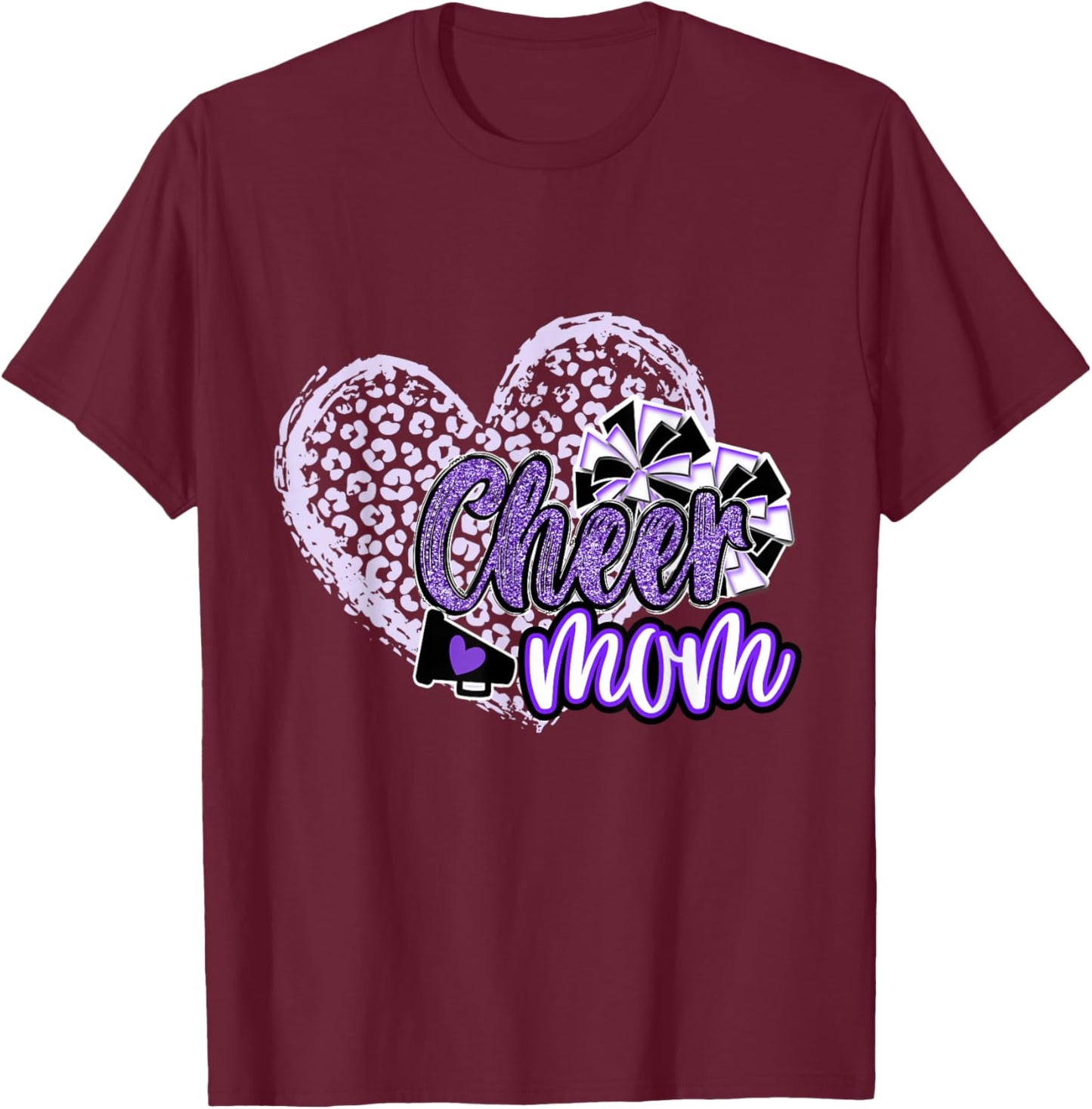 Cheer Mom Shirt, Megaphone Purple Leopard Cheetah Print T-Shirt - T-Shirt | Maroon