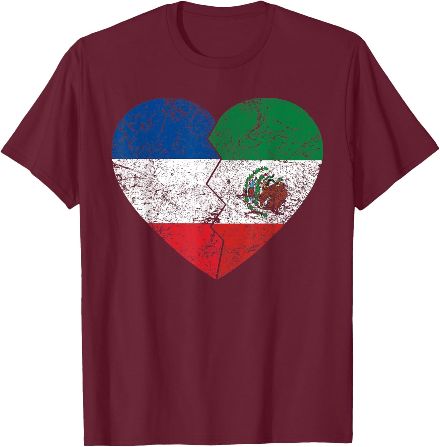 Drapeau mexicain français en forme de cœur | France Mexique Roots Vintage T-Shirt - T-Shirt | Maroon