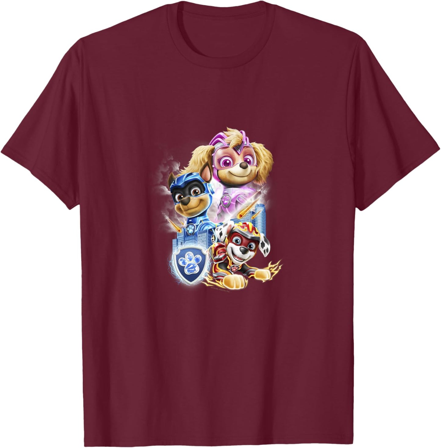 Kids PAW Patrol: The Mighty Movie Skye Chase Marshall Logo T-Shirt - T-Shirt | Maroon