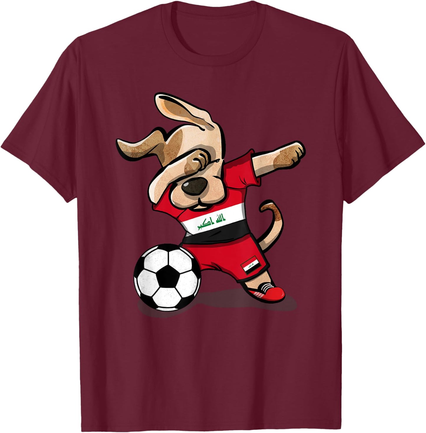 Dabbing Dog Iraq Soccer Fans Jersey Iraqi Football Lovers Men Women Girls Kids T-Shirt - T-Shirt | Maroon