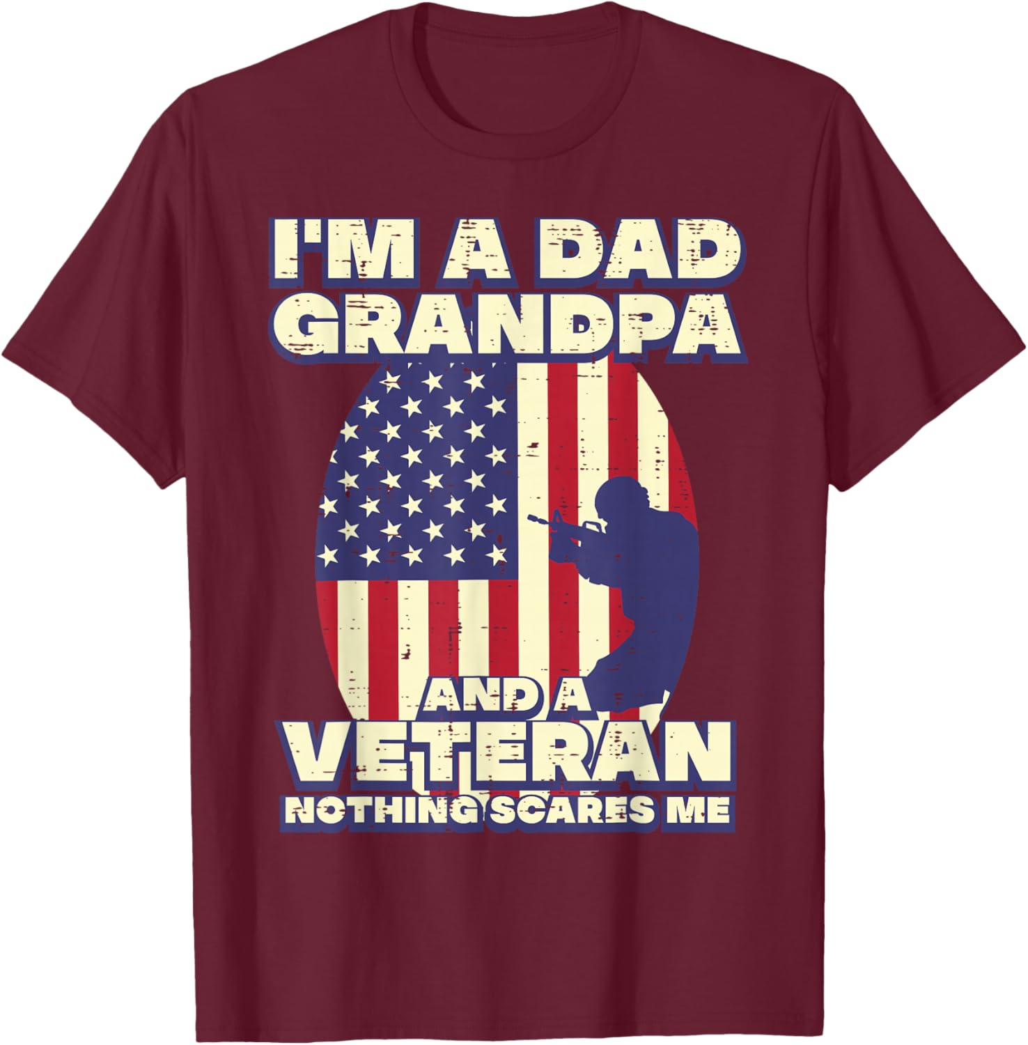 Dad Grandpa Veteran Flag Fathers Grandparent Day Patriot Men T-Shirt - T-Shirt | Maroon