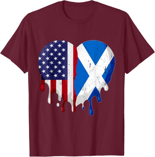 American Scottish Heritage Month Scotland Flag Heart T-Shirt - T-Shirt | Maroon