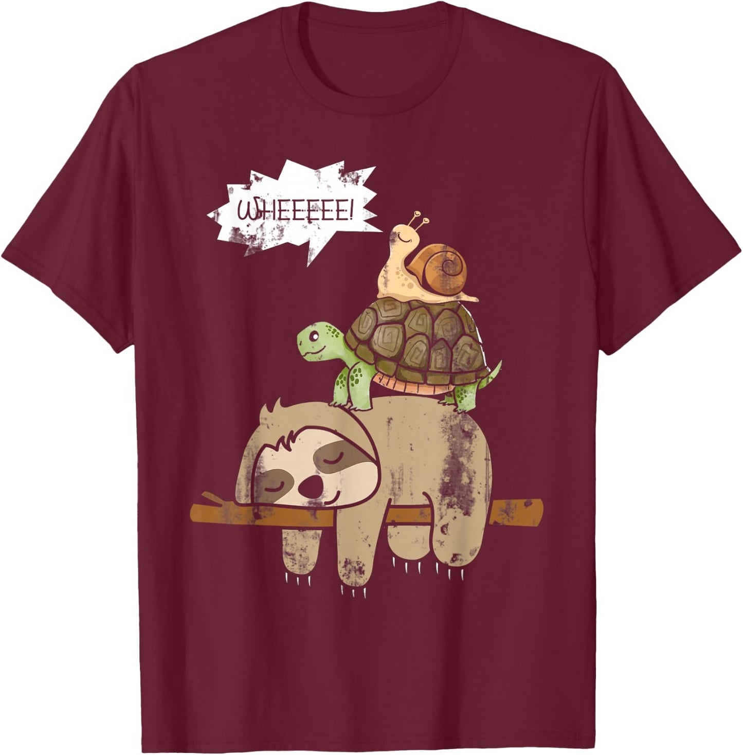 Turtle Riding A Sloth Whee Funny Sloth T-Shirt - T-Shirt | Maroon