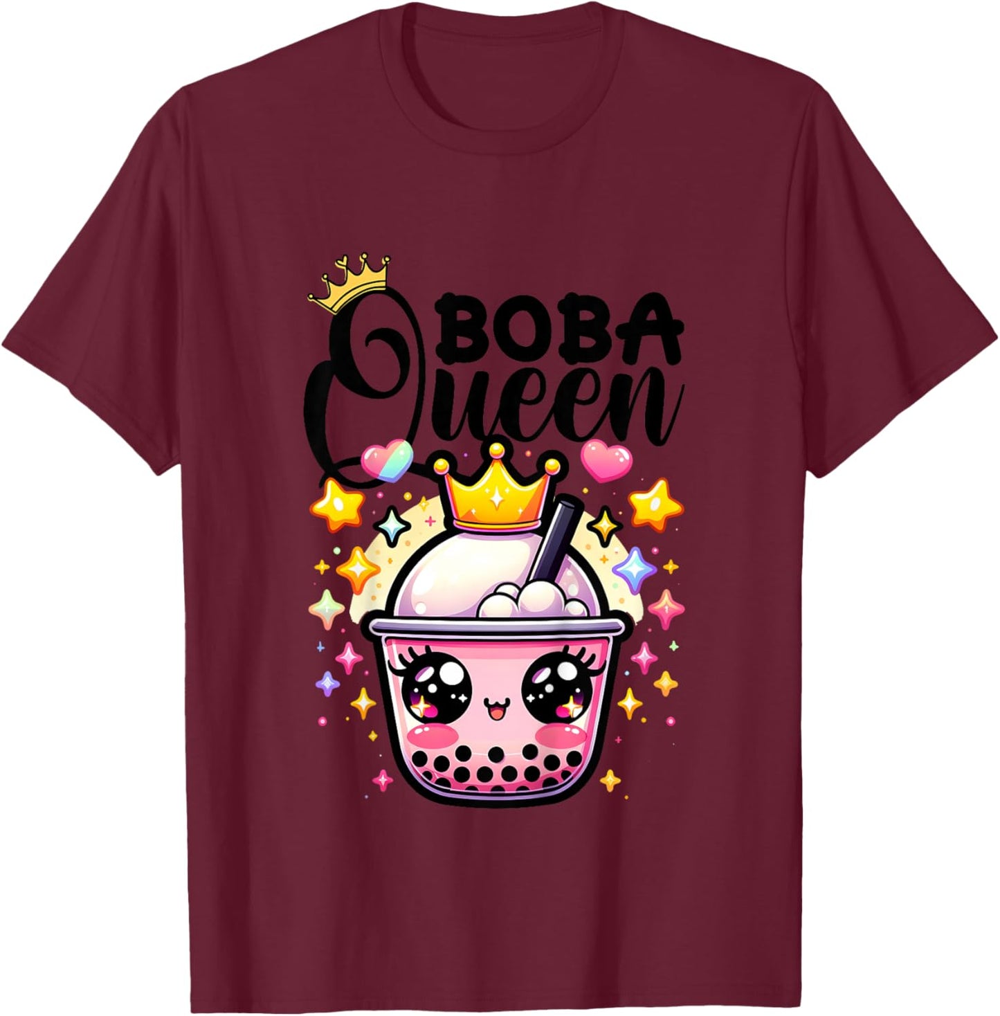 Boba Queen for Teen Girls Boba Bubble Tea Kawaii Japanese T-Shirt - T-Shirt | Maroon