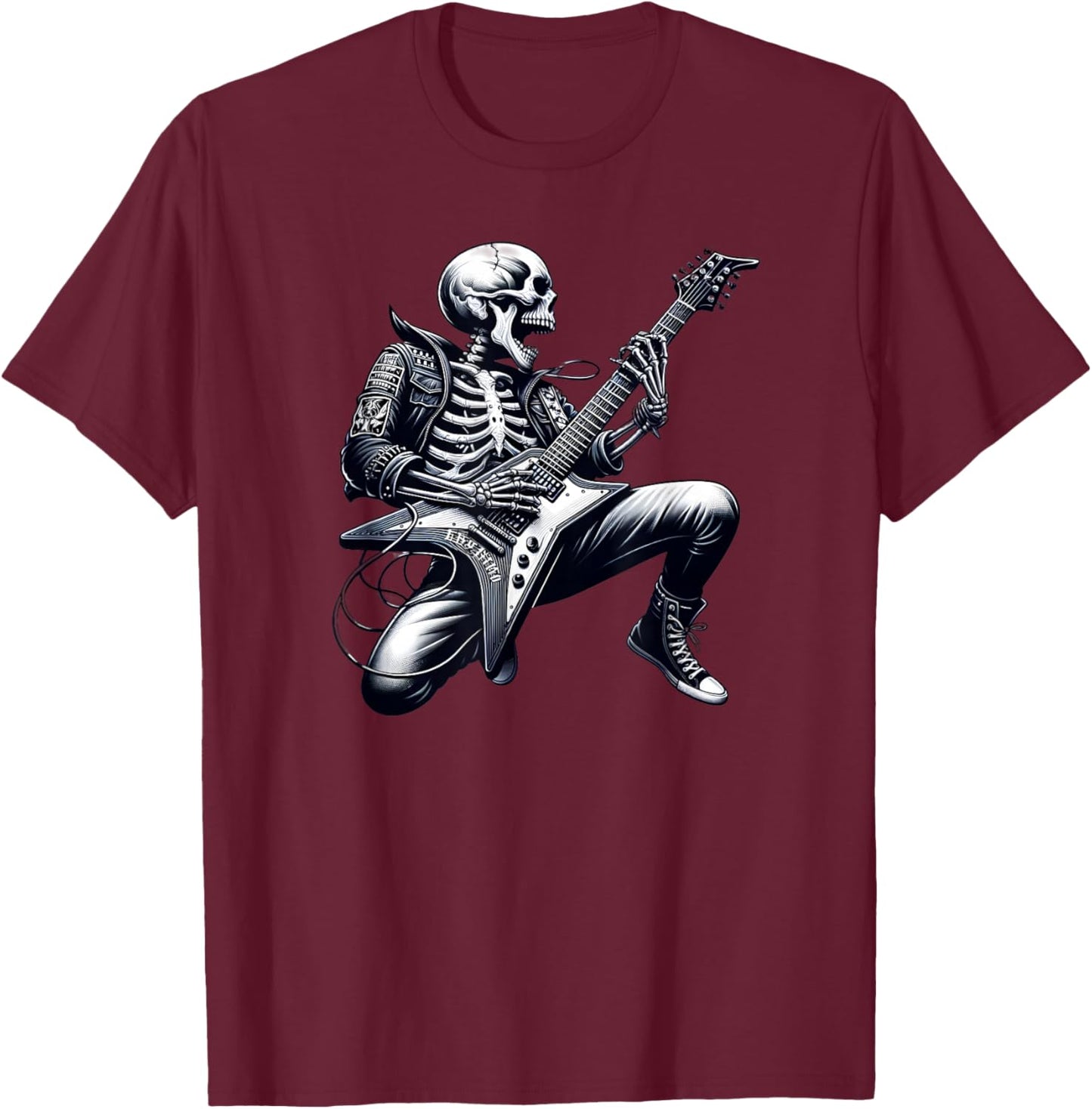 Skeleton Playing Guitar Rock n Roll Graphic Skeleton T-Shirt - T-Shirt | Maroon