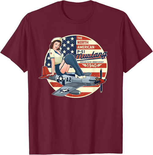 P51 Mustang T Shirt Airplane Shirts WWII Shirt Pinup
