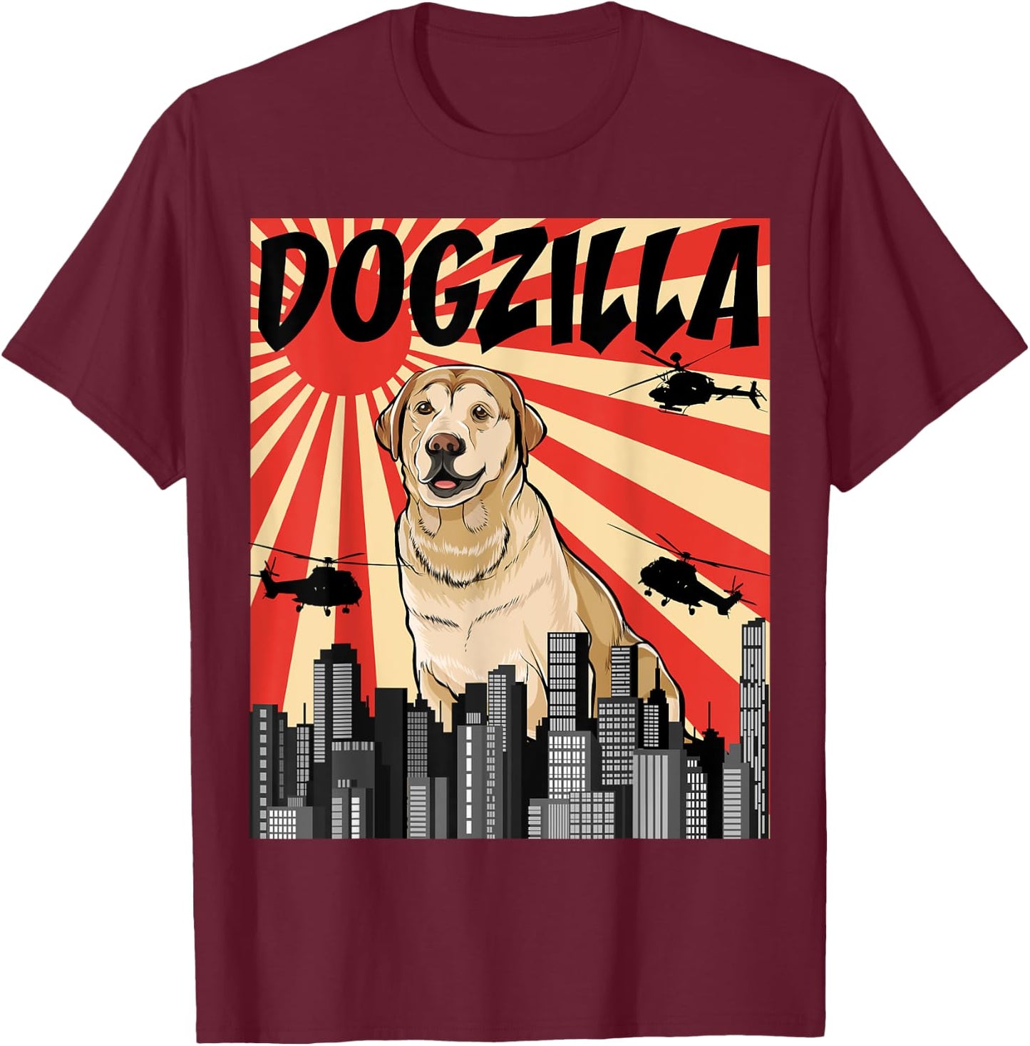 Funny Retro Japanese Dogzilla Labrador Retriever Dog T-Shirt - T-Shirt | Maroon