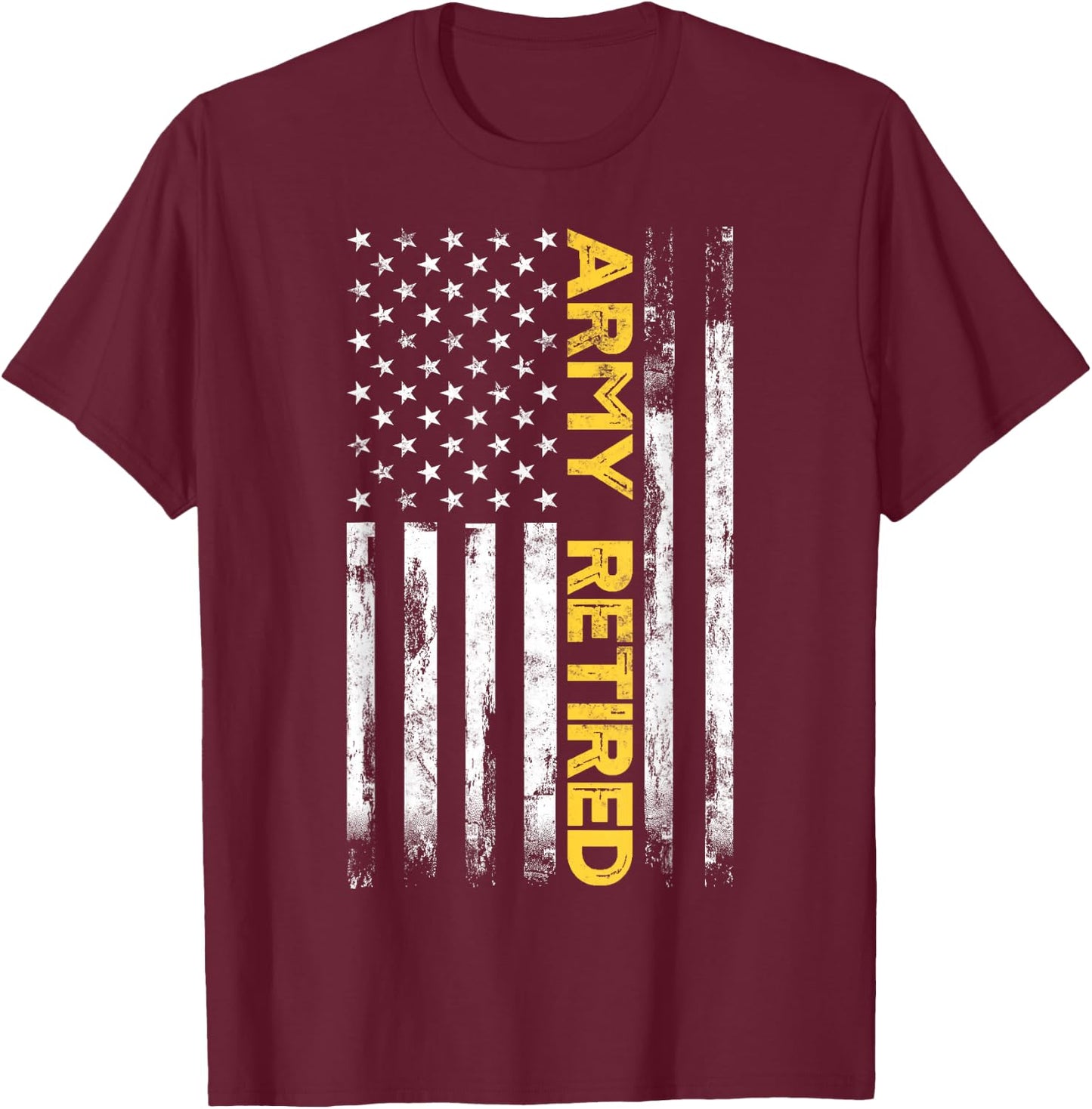 Army Retired Military Army Thin Goldline American Flag T-Shirt - T-Shirt | Maroon