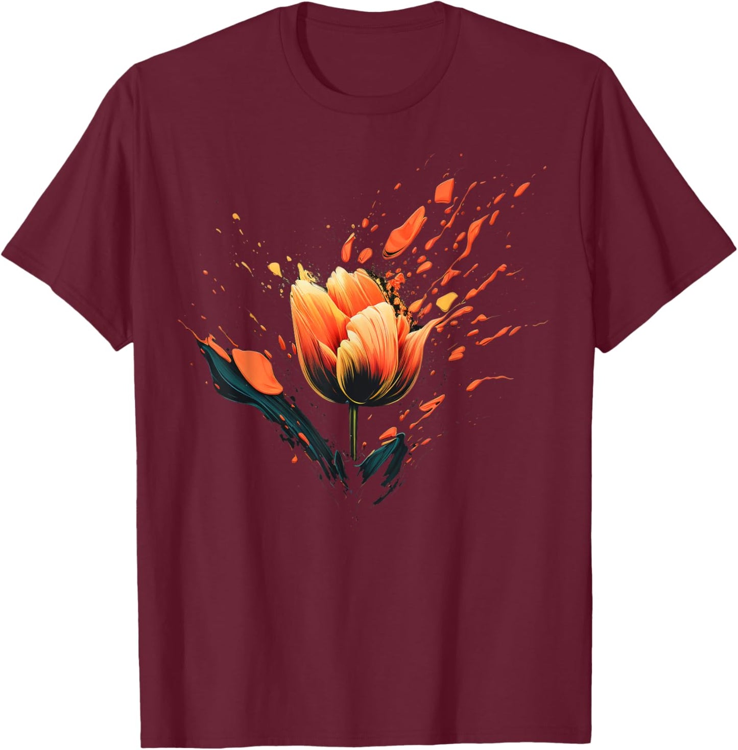 Shattered Tulip flower with Tulip petals T-Shirt - T-Shirt | Maroon