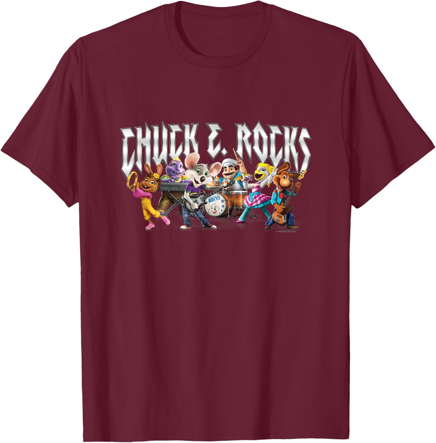 Chuck E. Cheese Chuck E. Rock Band Group Shot Chest Logo T-Shirt - T-Shirt | Maroon