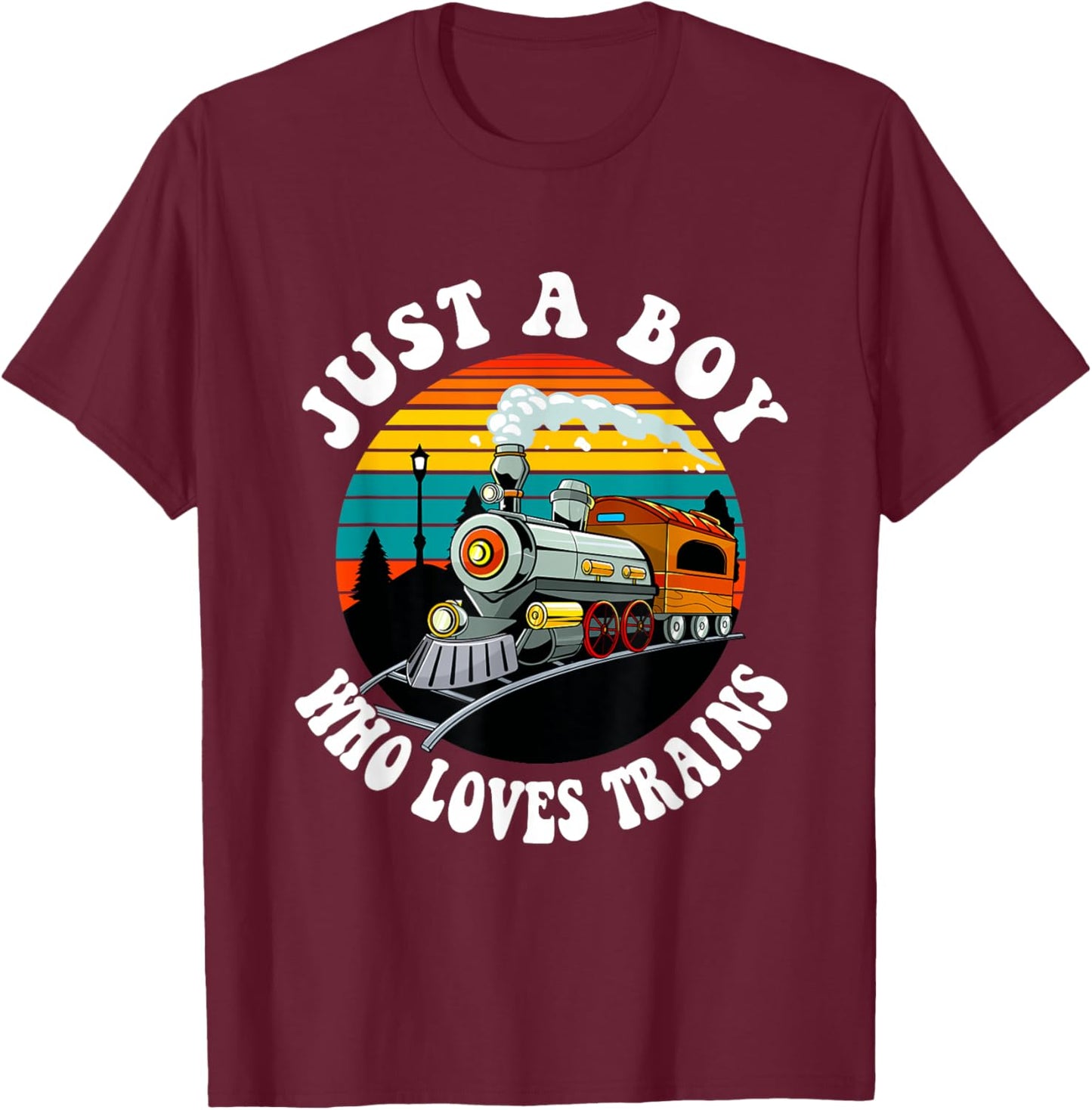 A Boy Who Loves Trains Funny Retro Vintage Train Lover Kids T-Shirt - T-Shirt | Maroon