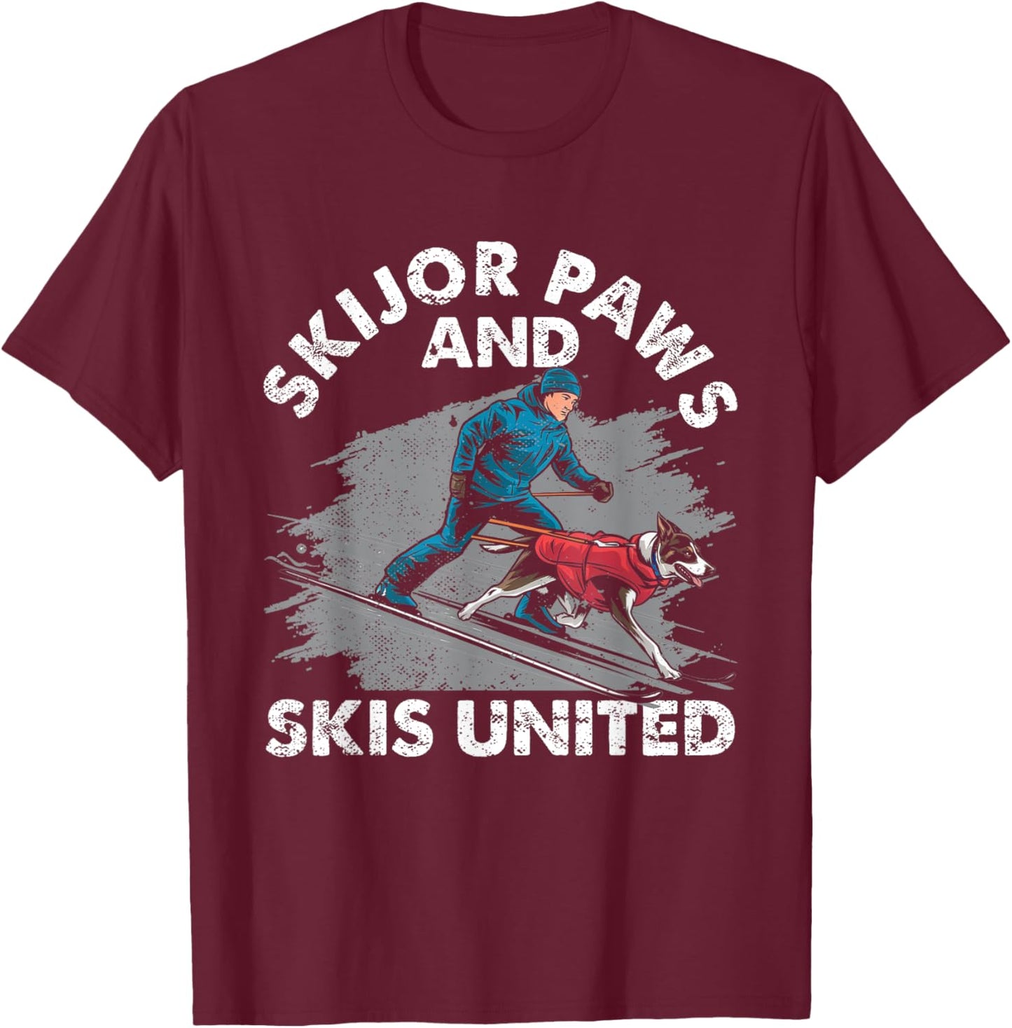 Skijor Paws And Skis United T-Shirt - T-Shirt | Maroon