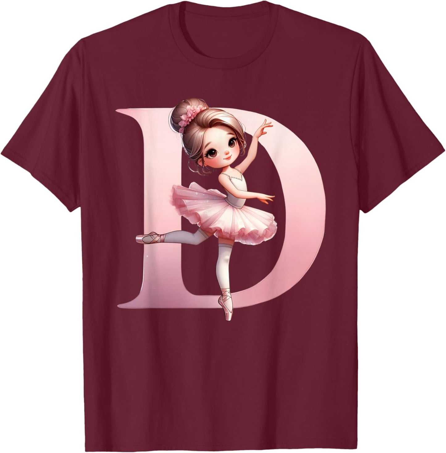 Ballerina Girl Dancing Name First Letter D Girly Tutu Ballet T-Shirt - T-Shirt | Maroon